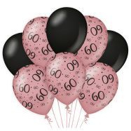 Ballon 60 jaar roze zwart 12 inch per 8